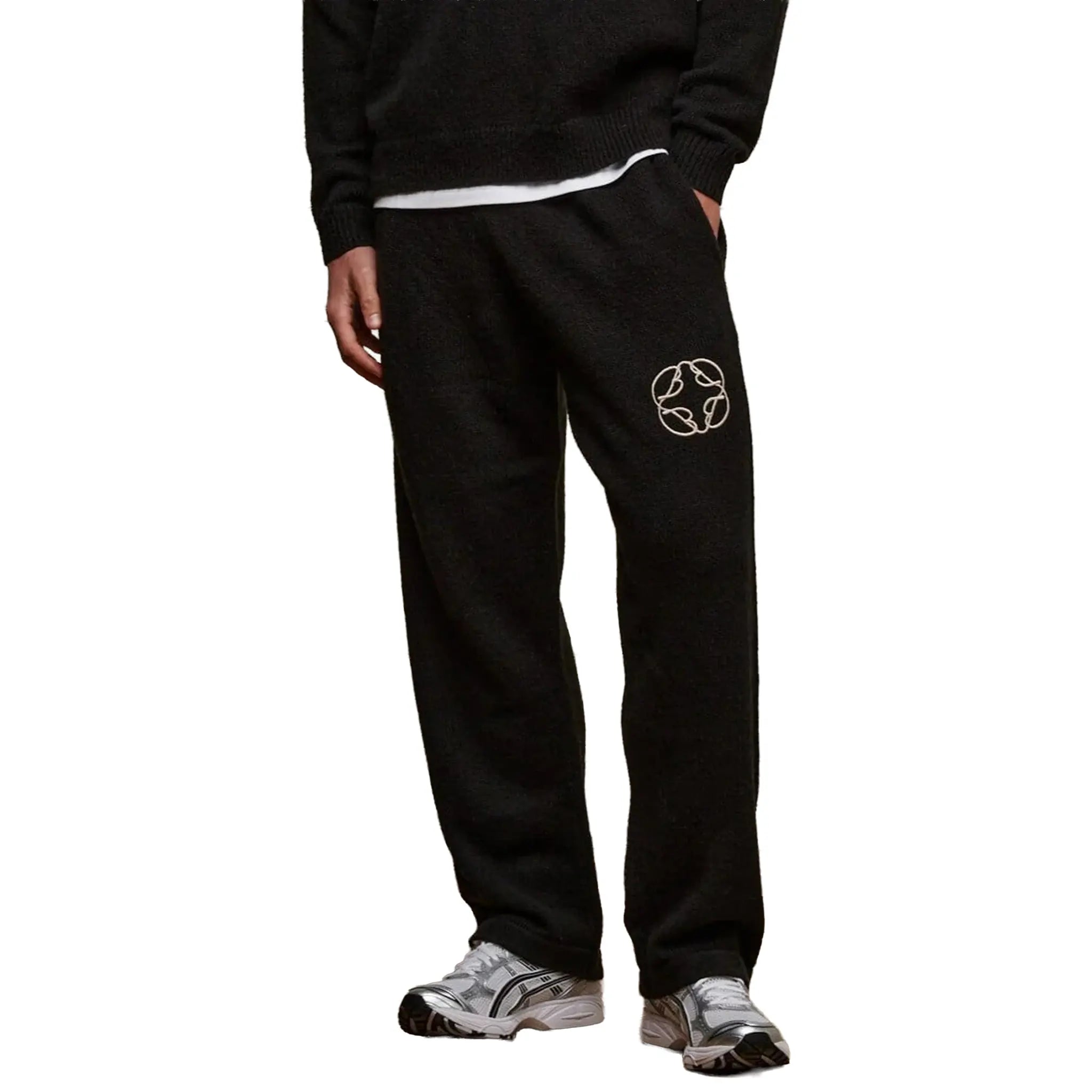 Front View of Belier Black Mohair Knit Sweatpants BM410BLKTPE
